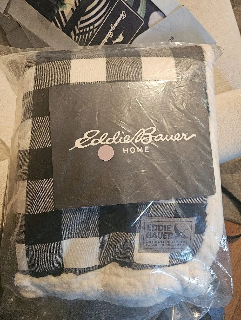 Eddie Bauer Flannel Cotton With Faux Shearling Reverse Throw Blanket (50X60 Inch